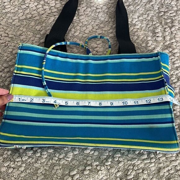 Summer Fashion Blue/Green Striped bag w/ lots of storage. Lined. Rectangle NWOT - Picture 4 of 5